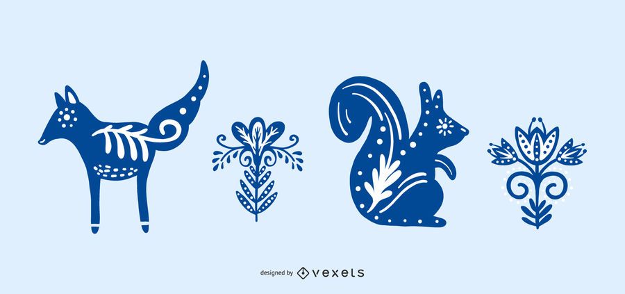 Scandinavian Folk Nature Element Silhouette Set Scandinavian Folk Nature Element Silhouette Set