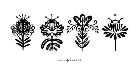 Skandinavische Art-Blumen-Schattenbild-Satz Skandinavische Art-Blumen-Schattenbild-Satz