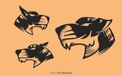 Conjunto de vector de tatuaje de cabeza de tigre