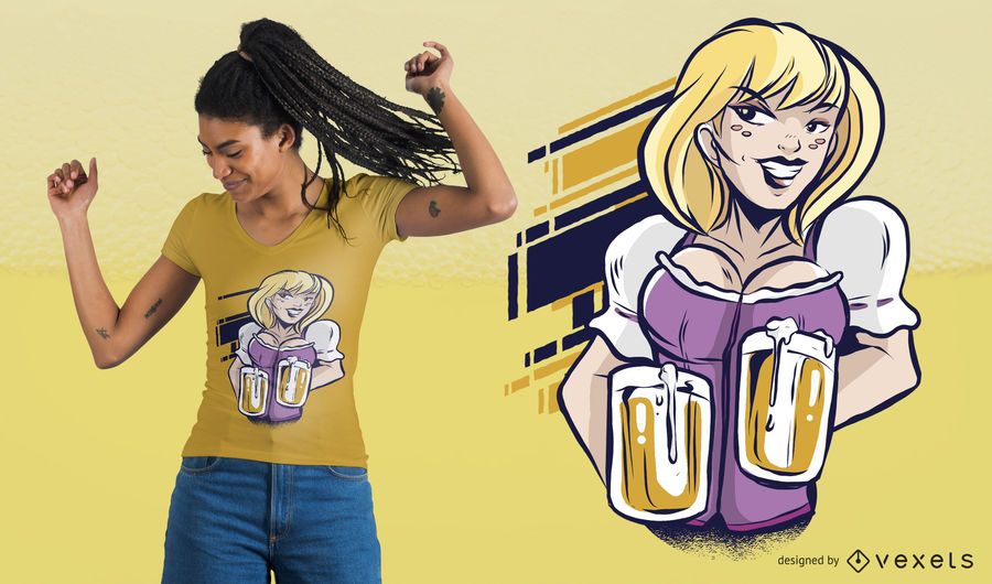 Beer mugs girl t-shirt design Beer mugs girl t-shirt design