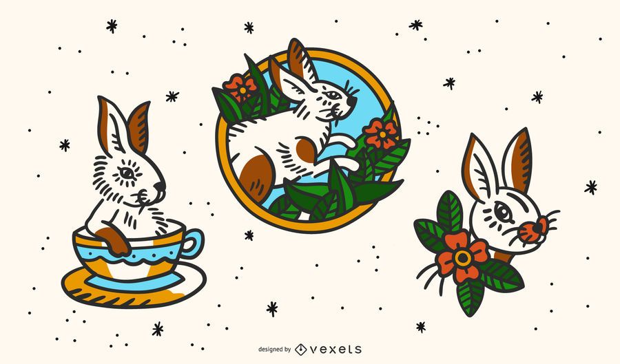 Kaninchen Vintage Tattoo Set Kaninchen Vintage Tattoo Set