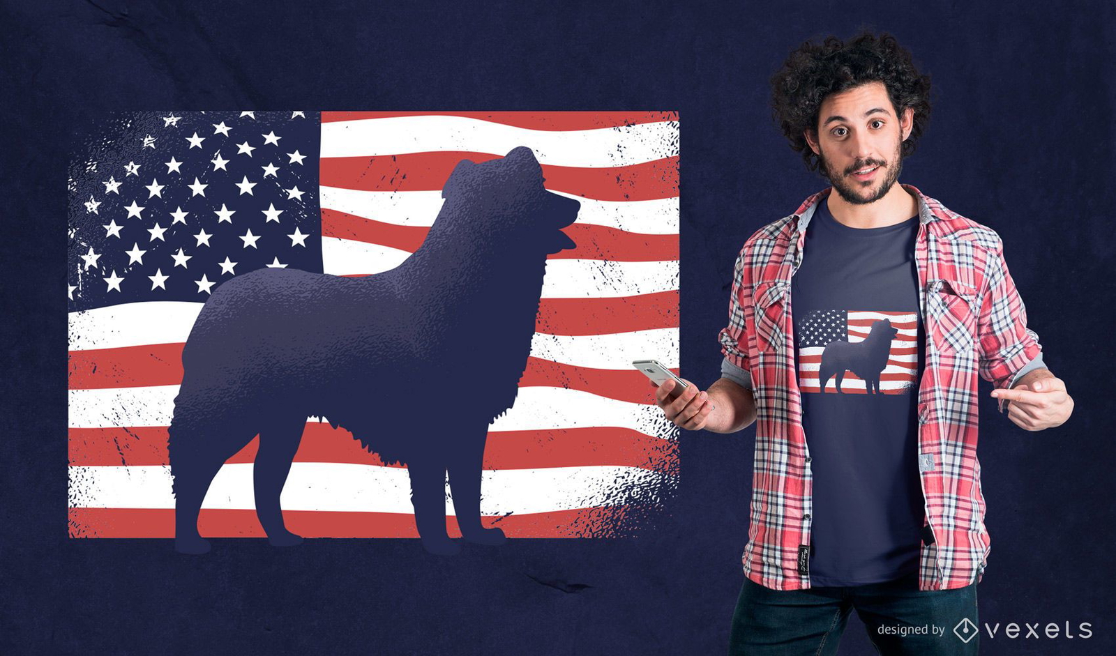 Cão com design de t-shirt de bandeira americana