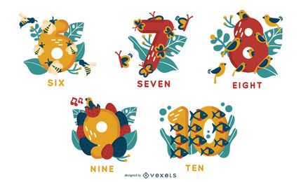 Animal Alphabet Numbers 6 to 10 Vector Set Animal Alphabet Numbers 6 to 10 Vector Set