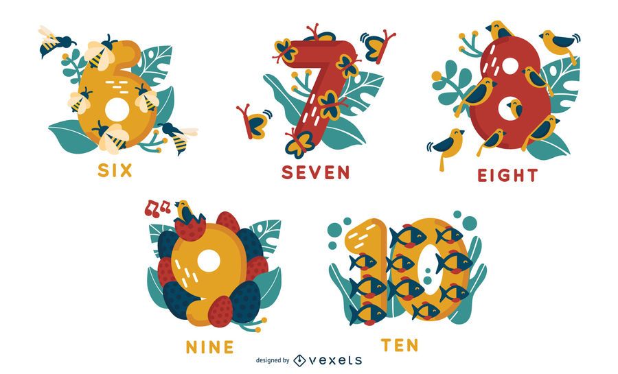 Números de animais alfabeto 6 a 10 Vector Set Números de animais alfabeto 6 a 10 Vector Set