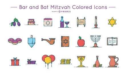 Paquete de iconos de colores de Bar y Bat Mitzvah
