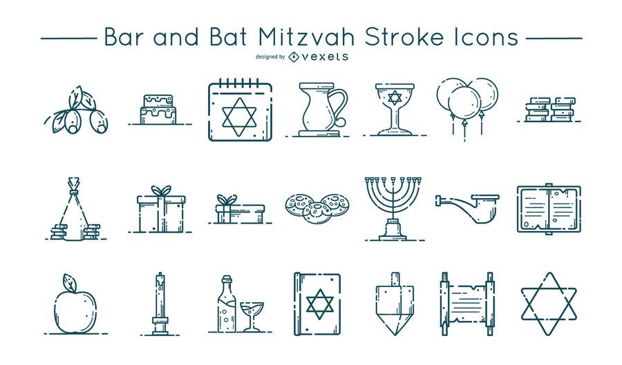 Conjunto de iconos de trazo Bar y Bat Mitzvah Conjunto de iconos de trazo Bar y Bat Mitzvah