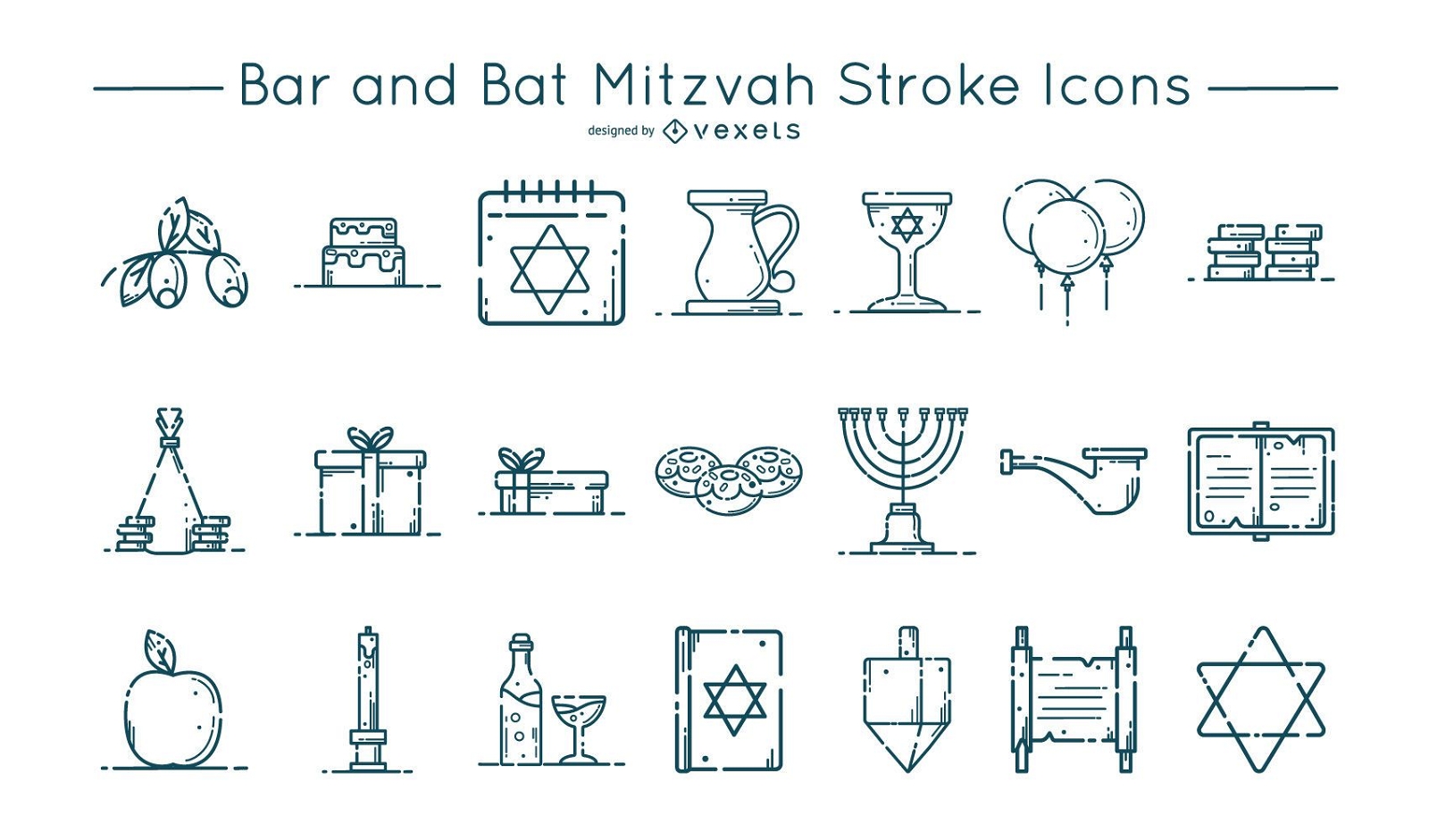 Conjunto de ícones de traços de Bar e Bat Mitzvah