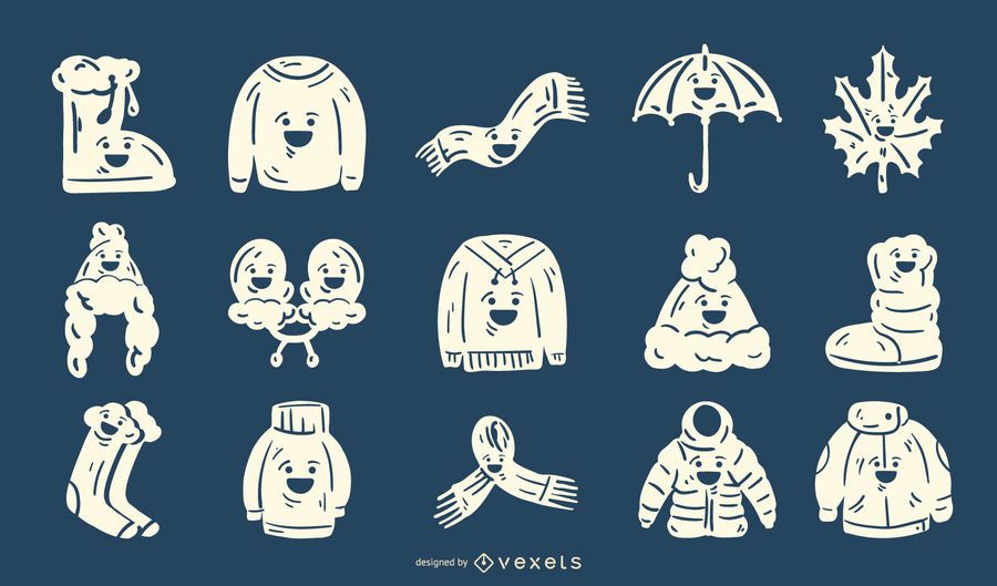 Winter Clothing Cute Silhouette Set Winter Clothing Cute Silhouette Set