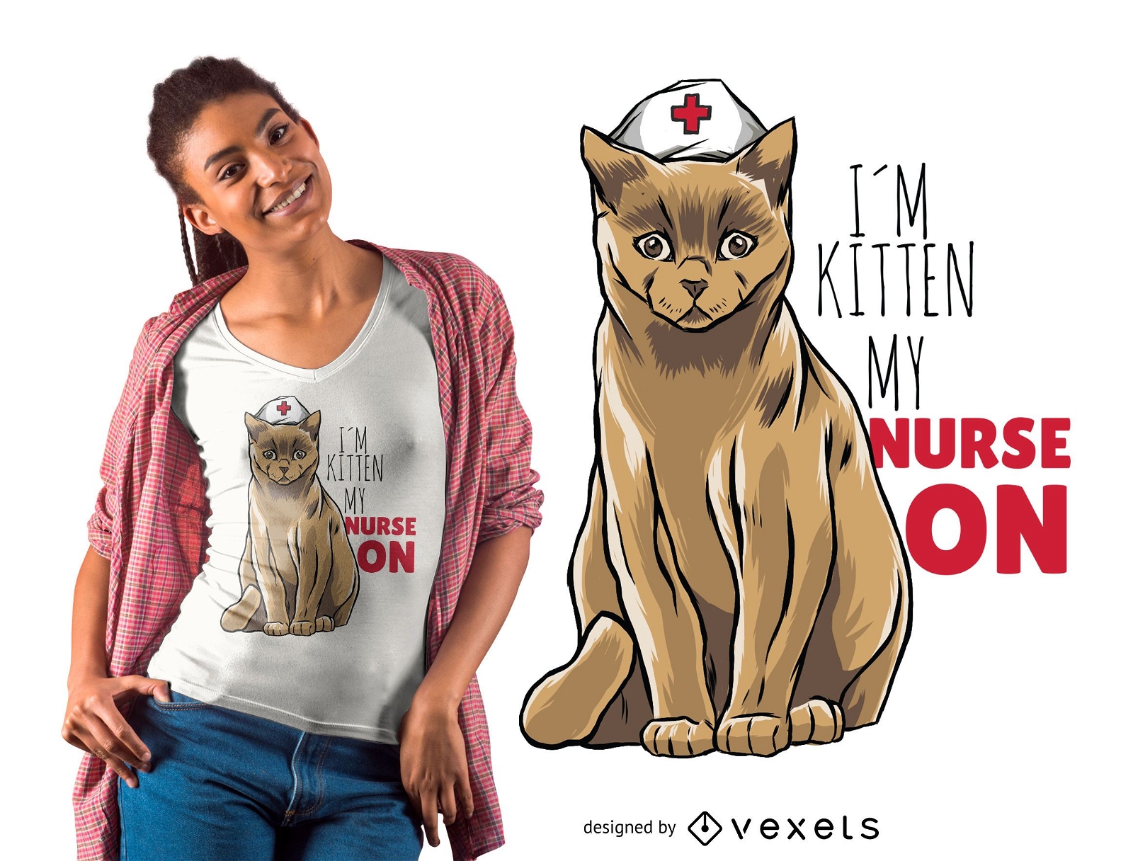 Design de t-shirt do gato enfermeira