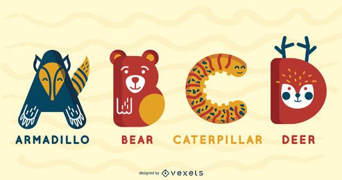 Pacote ilustrado de alfabeto animal ABCD Pacote ilustrado de alfabeto animal ABCD