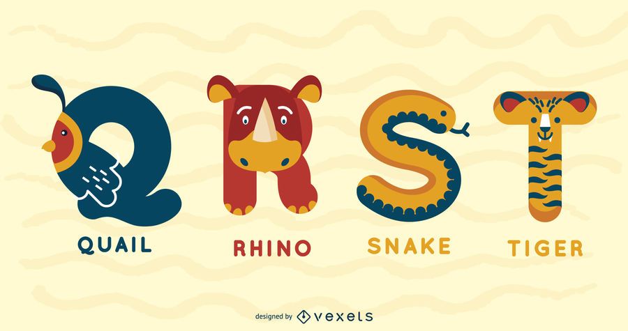 QRST Animal Alphabet Illustration Design QRST Animal Alphabet Illustration Design