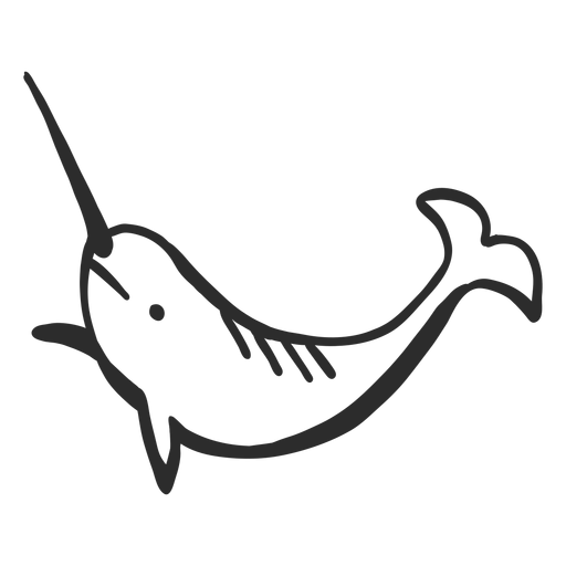 Narwhal tusk tail flipper doodle PNG Design