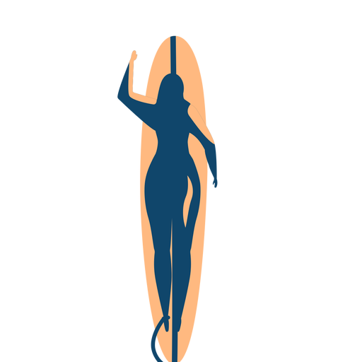 Silhueta detalhada da prancha de surf mulher nadando