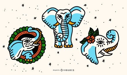 Old School Elephant Tattoo Design Pack