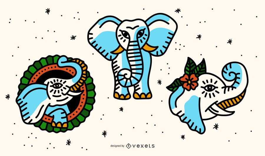 Old School Elefanten Tattoo Design Pack Old School Elefanten Tattoo Design Pack