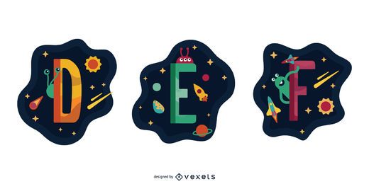 Pacote de vetores de garland espacial letra DEF Pacote de vetores de garland espacial letra DEF