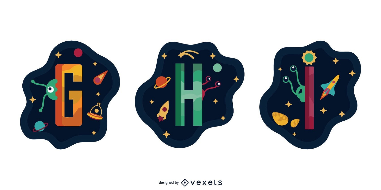Space Garland Letter Vector Pack G H I
