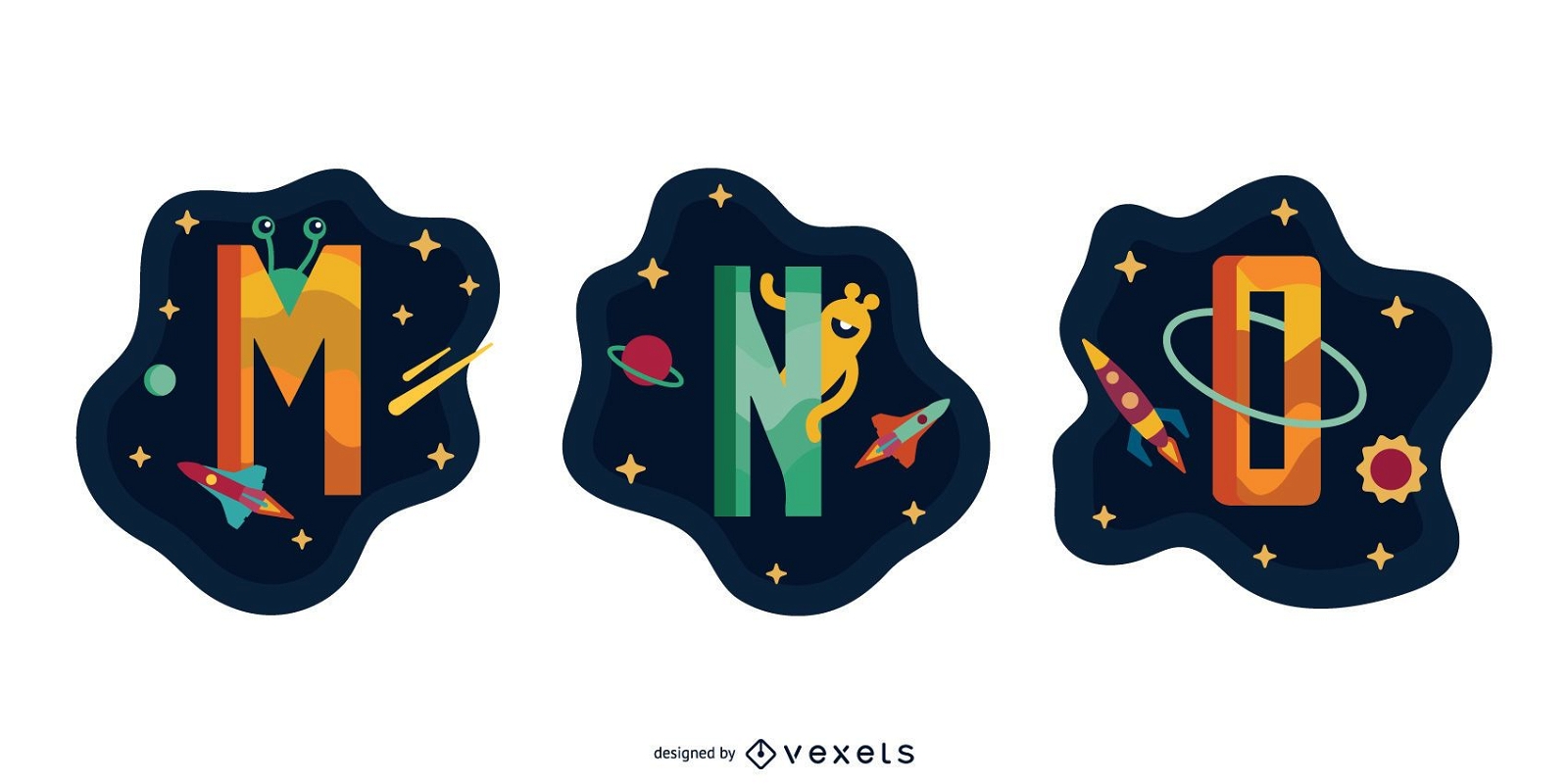 Space Garland Letter Vector Pack MNO