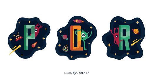 Space Garland Letter Vector Pack P Q R Space Garland Letter Vector Pack P Q R