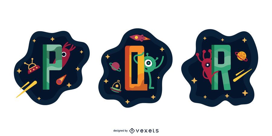 Space Garland Letter Vector Pack P Q R Space Garland Letter Vector Pack P Q R