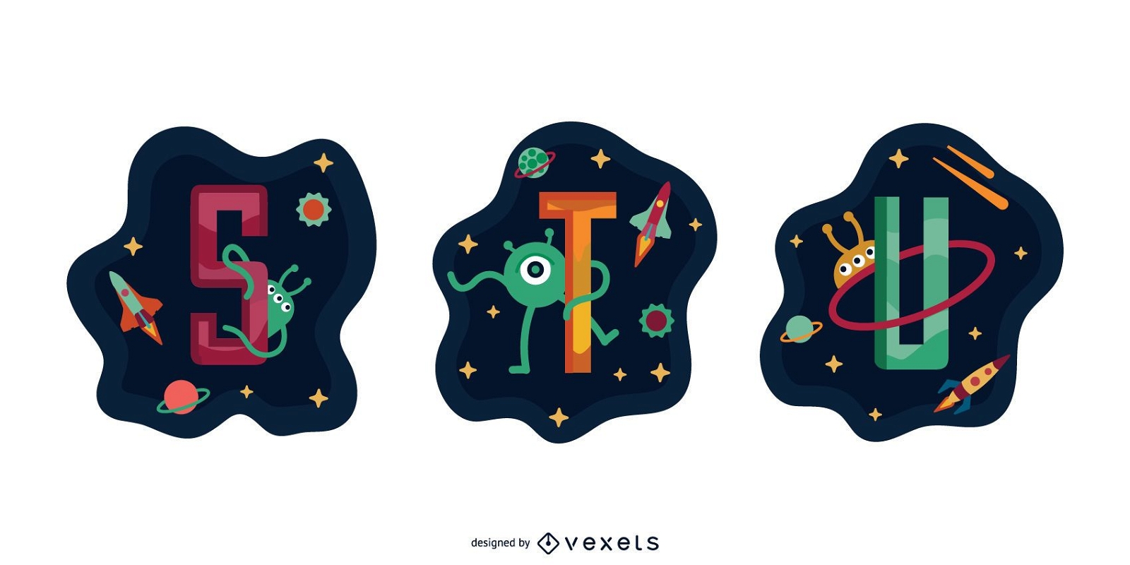 Space Garland Letter Vector Pack S T U