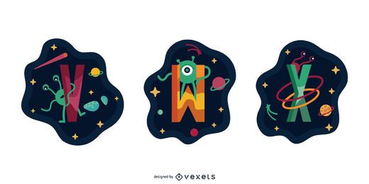 Space Garland Letter Vector Pack V W X Space Garland Letter Vector Pack V W X