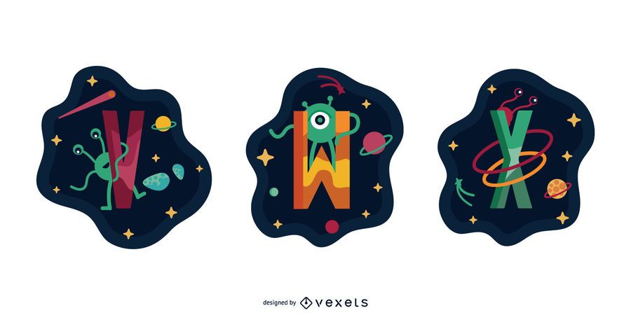 Space Garland Letter Vector Pack V W X Space Garland Letter Vector Pack V W X