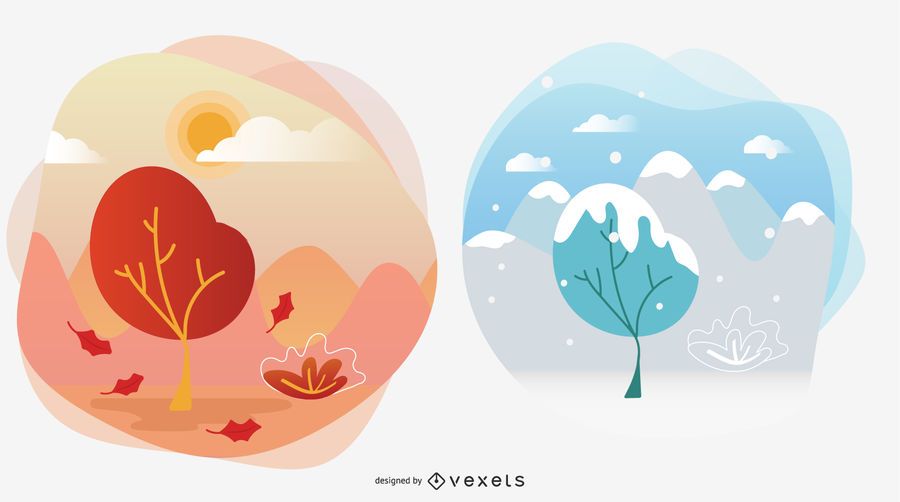 Ilustrações vetoriais de temporada de outono e inverno Ilustrações vetoriais de temporada de outono e inverno