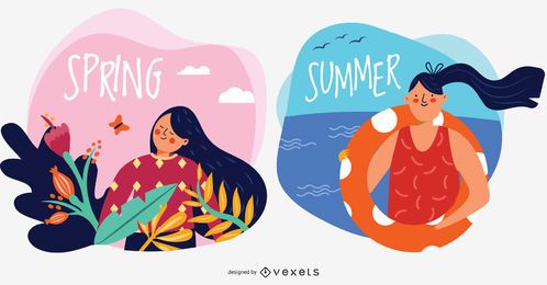 Spring and Summer Character Vector Illustrations Spring and Summer Character Vector Illustrations