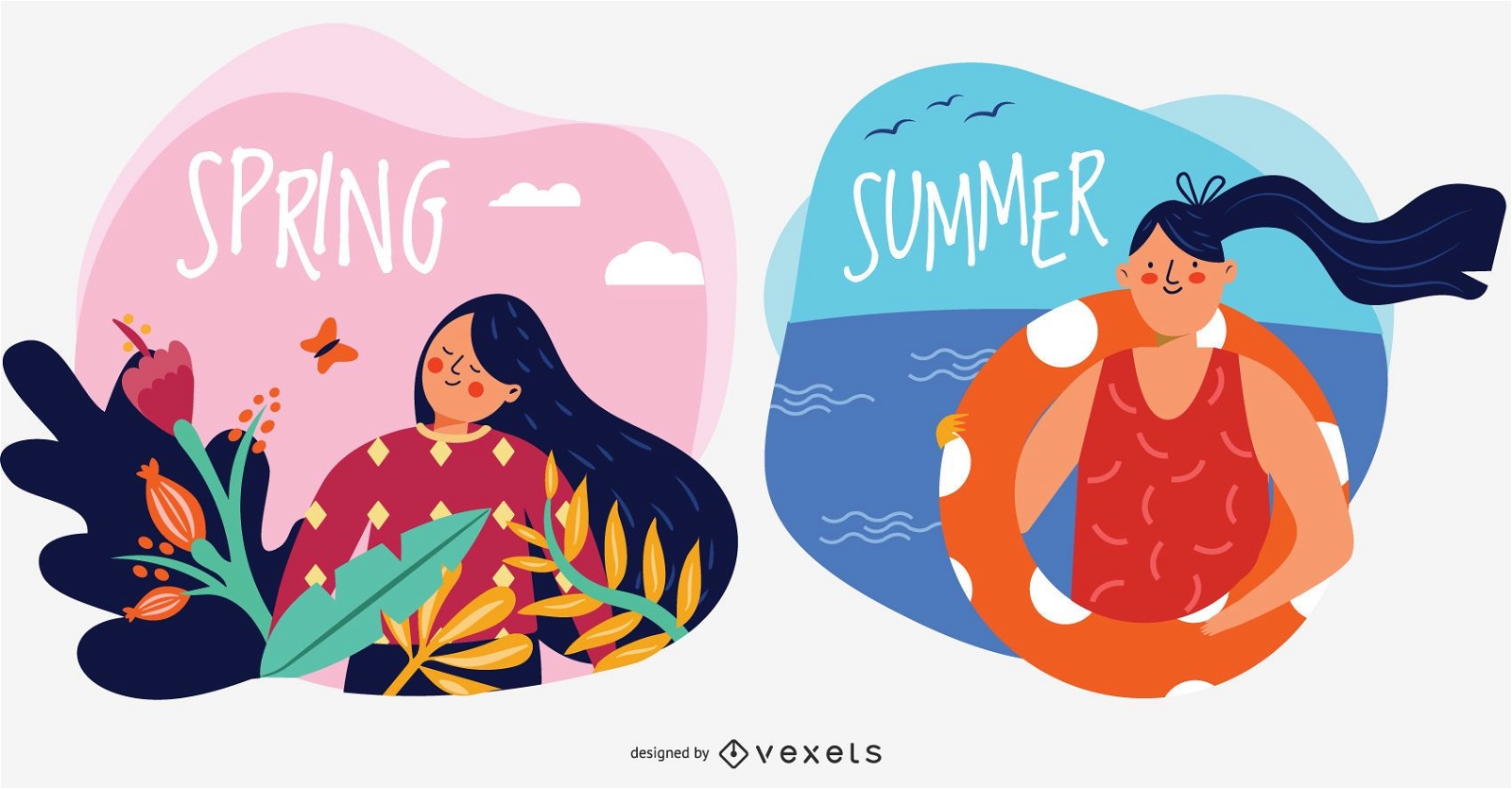 Frühling und Sommer Zeichen Vektor-Illustrationen