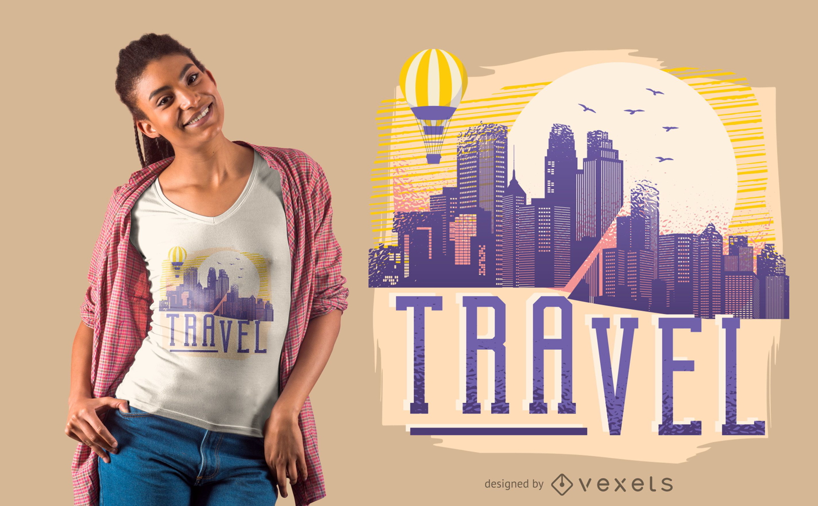 Design de camiseta de skyline de cidade de viagem