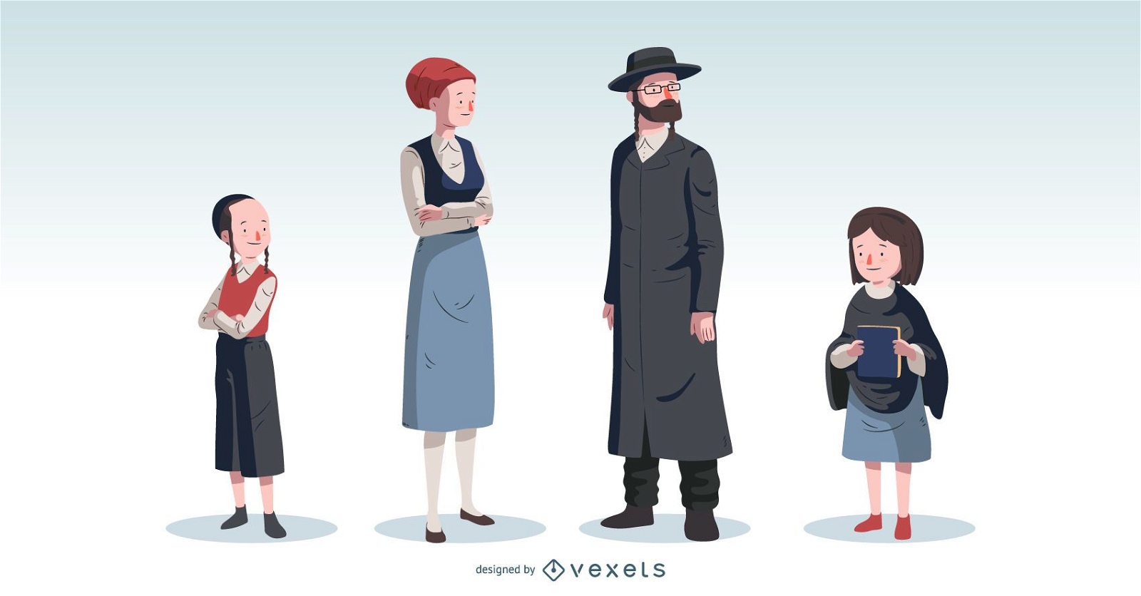 Orthodox Jewish Family Vector Set