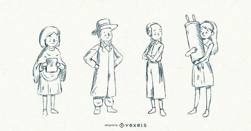 Paquete de ilustración de trazo de niños judíos