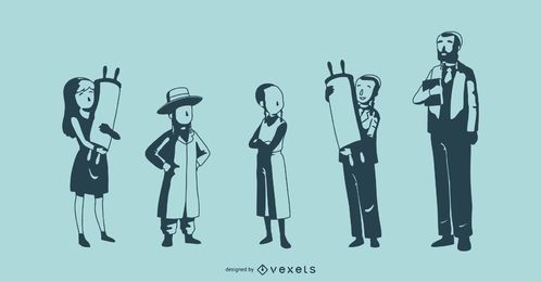 Jewish People Silhouette Vector Collection Jewish People Silhouette Vector Collection