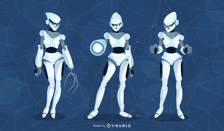 Weiblicher Roboter-Vektor-Satz Weiblicher Roboter-Vektor-Satz