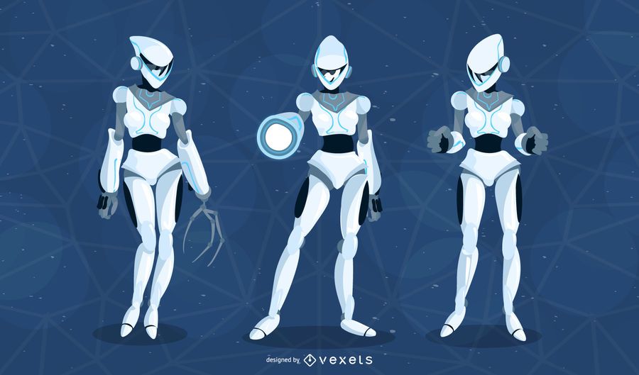 Paquete de vectores de robot femenino Paquete de vectores de robot femenino