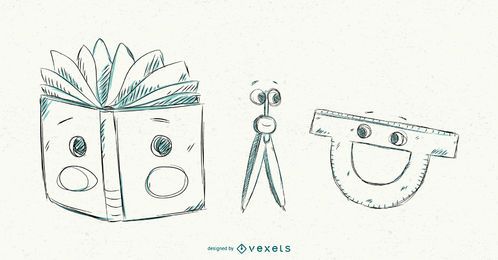Conjunto de dibujos animados de útiles escolares Conjunto de dibujos animados de útiles escolares