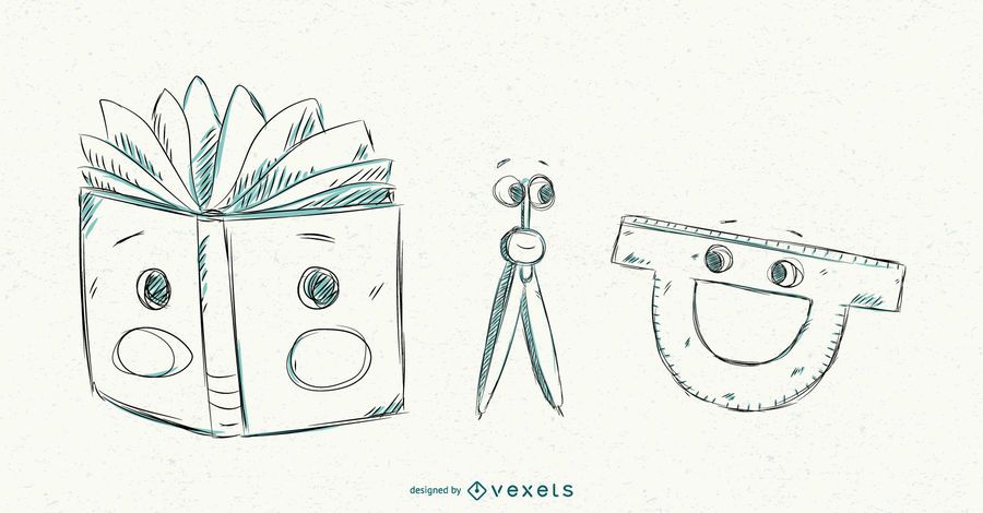 School supplies cartoon set School supplies cartoon set