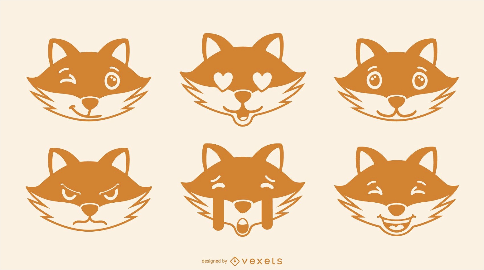 Fox Emoji Vektorsatz