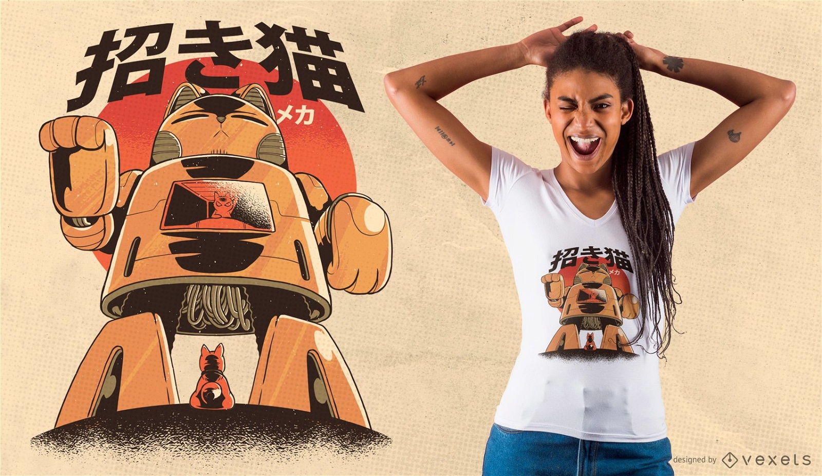 Katze Mecha Roboter T-Shirt Design