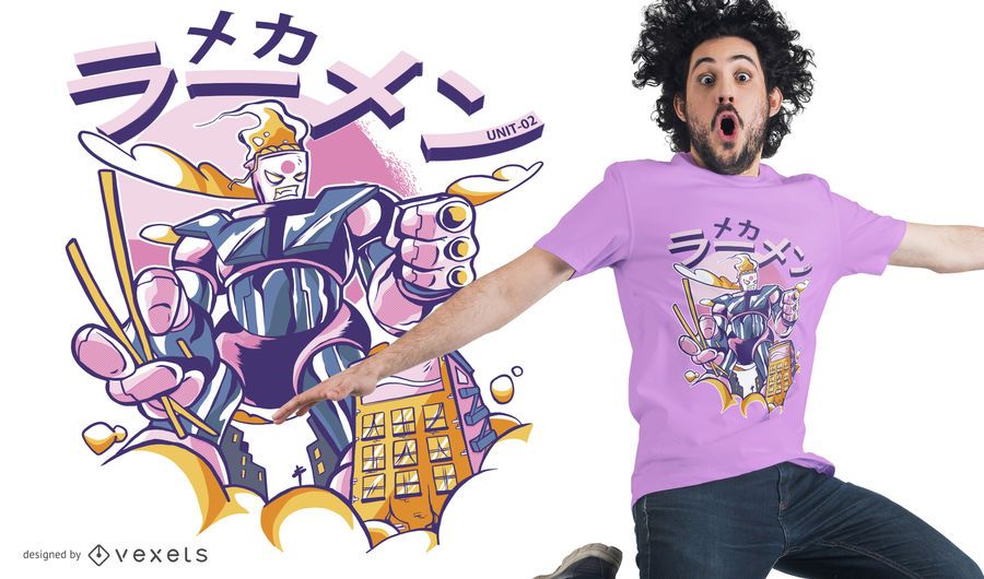 Projeto do t-shirt do robô do mecha do Ramen Projeto do t-shirt do robô do mecha do Ramen