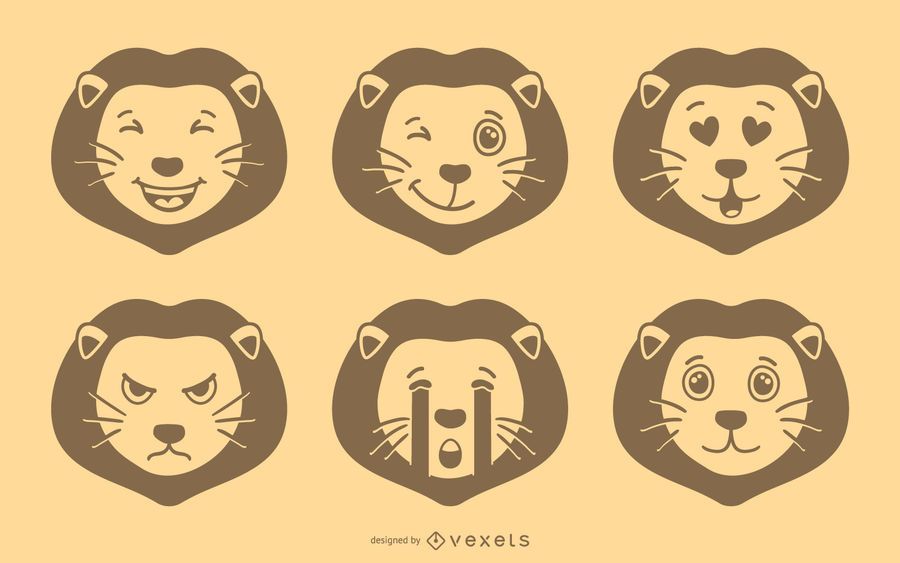 Lion Emoji Vector Set Lion Emoji Vector Set