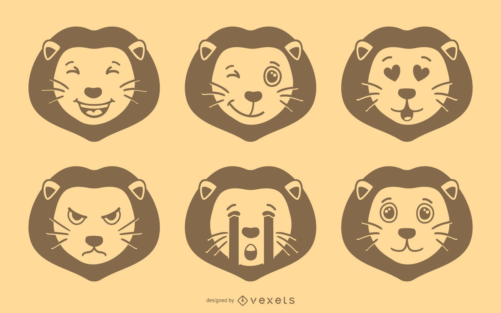 Löwe Emoji Vektorsatz