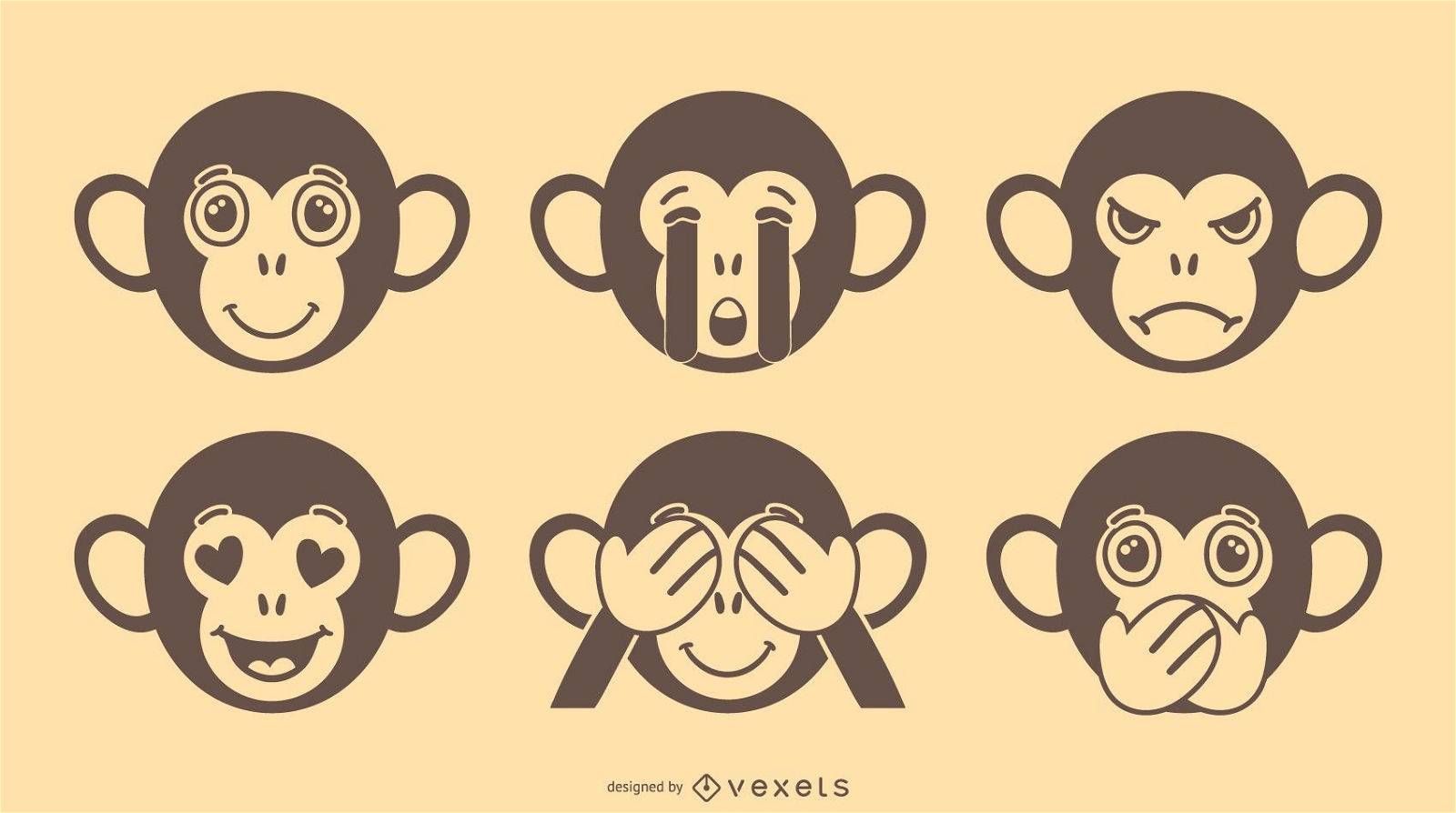 Affe Emoji Vektor Set