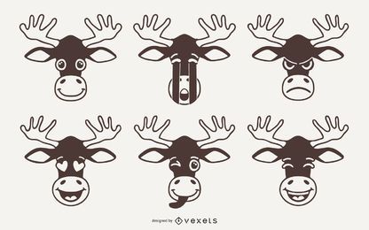 Elch Emoji Vektor Set