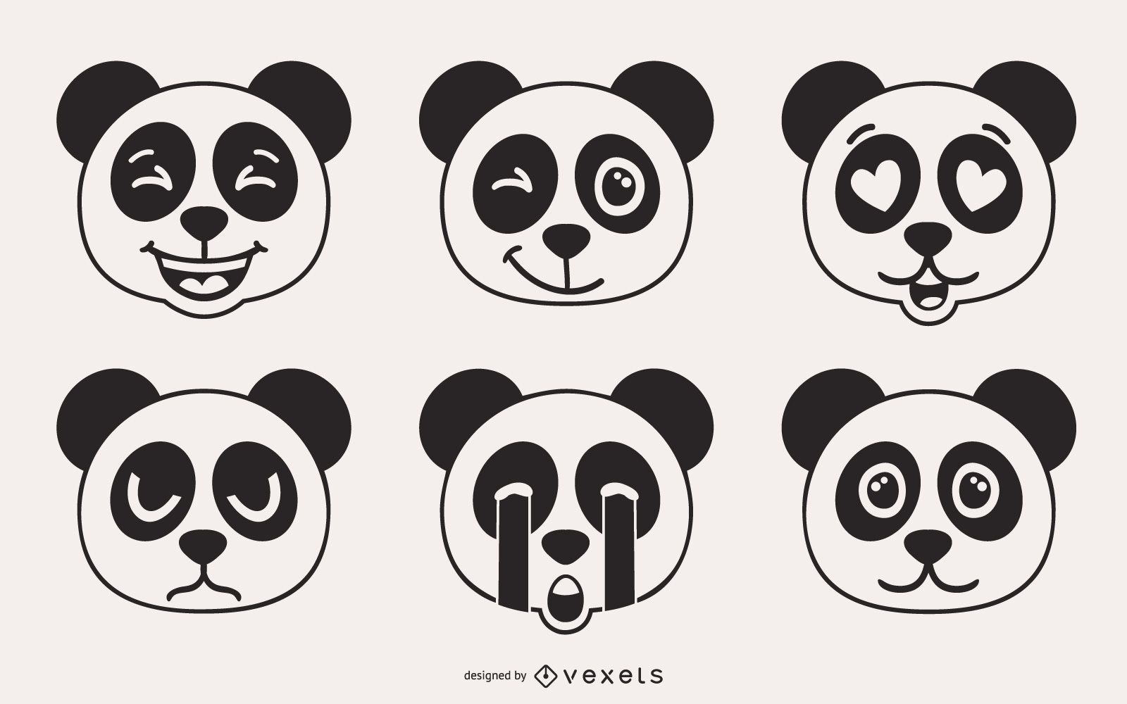 Panda B?r Emoji Vektor Set