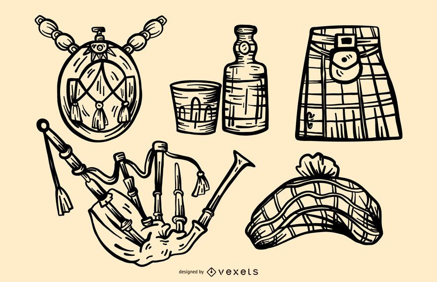 Conjunto de vetores de elementos de traçado escocês Conjunto de vetores de elementos de traçado escocês