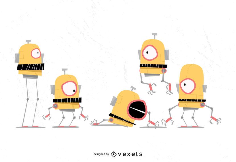 Conjunto de vetores de robô engraçado dos desenhos animados Conjunto de vetores de robô engraçado dos desenhos animados