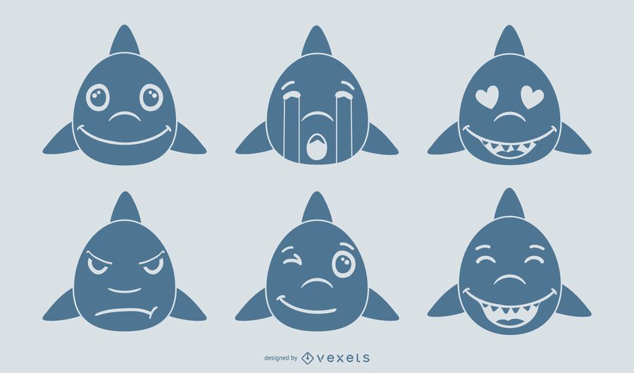 Conjunto de vetores de Emoji de tubarão Conjunto de vetores de Emoji de tubarão