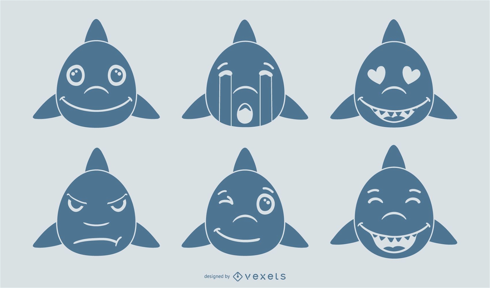 Conjunto de vetores de emoji de tubarão